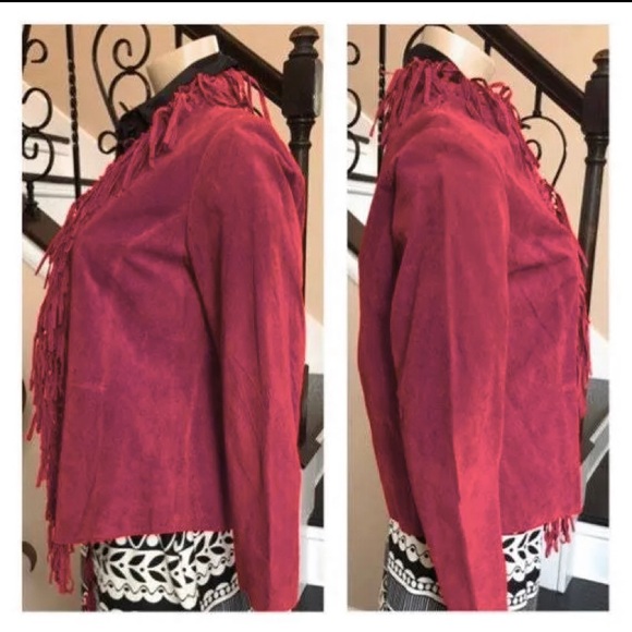 Leather Suede Fringe jacket, Red, women’s Large - Picture 9 of 11